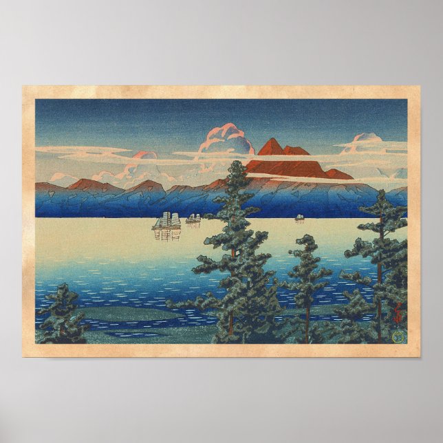 Poster Mt Unzen dans la province de Hizen, Hasui Kawase h (Devant)
