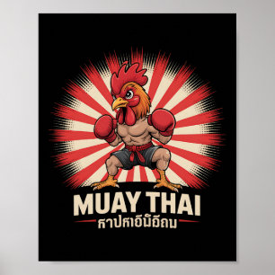 Poster Muay Thai Rooster Fighter Kickboxing Boxing Sporty