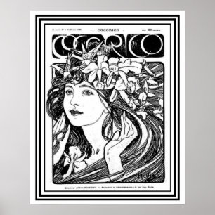Poster Mucha Art Nouveau couverture pour Cocorico- 16 x 2