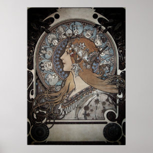 Poster Mucha Art Nouveau Femme Vintage French Zodiac Post