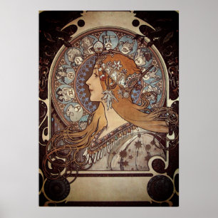 Poster Mucha Art Nouveau Femme Vintage French Zodiac Post