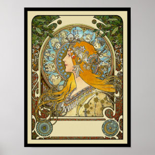 Poster Mucha Art Nouveau - Zodiac - La Plume