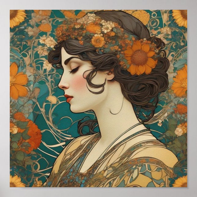 Poster Mucha, Motifs floraux, Art publicitaire, Tchécoslo (Devant)