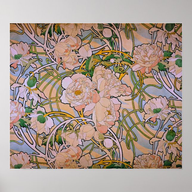 Poster Mucha - Peonies (Devant)