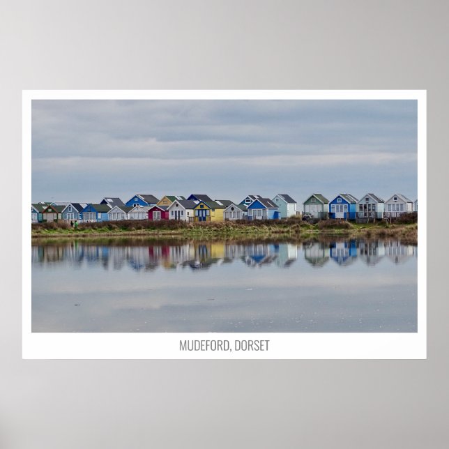 Poster Mudeford Spit Beach Huts, Christchurch, Angleterre (Devant)