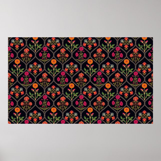 Poster mughal motif Kani Look ornament pattern multi colo (Devant)