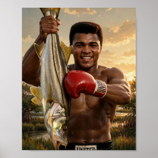 Poster Muhammad Ali frappant un snook — Art de boxe