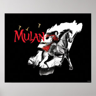 Poster Mulan Riding Black Vent Aquarelle Art