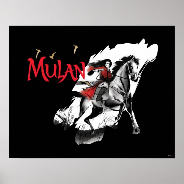 Poster Mulan Riding Black Vent Aquarelle Art (Devant)