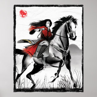 Poster Mulan Riding Black Wind Framed Watercolor