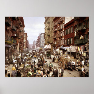 Poster Mulberry Street c1900 USA - New York Vintage