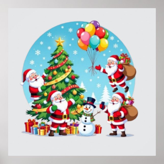 Poster **“Multi-Santa Christmas Fun – 3D Cartoon Transpar (Devant)