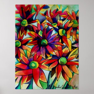 Poster multicolore aux fleurs de paille de marguer