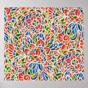 Poster Multicolore Paisley Imprimer Motif Batik