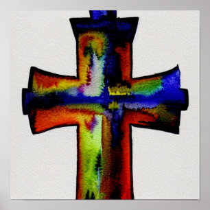 Poster multicolore Watercolor Cross