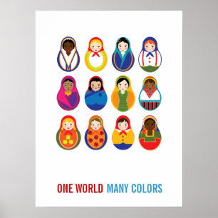 Poster Multicultural Nesting Dolls One World Many Colors