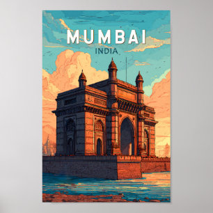 Poster Mumbai Inde Illustration Voyage Art Vintage