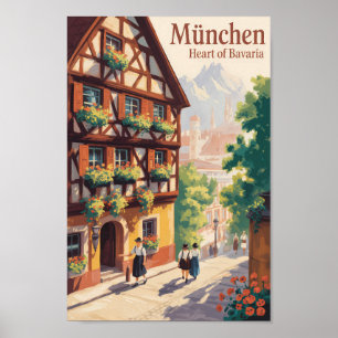 Poster Munich Allemagne Bavière Illustration Voyage Art