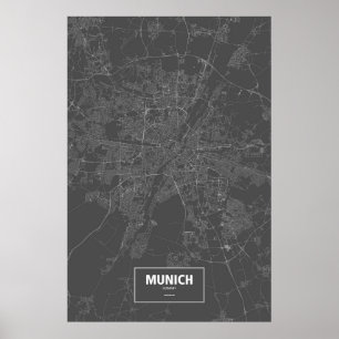 Poster Munich, Allemagne (blanc sur noir)