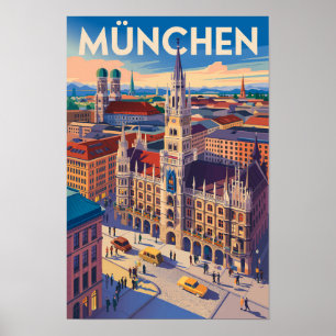 Poster Munich Allemagne Illustration Voyage Art Vintage