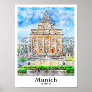 Poster Munich Allemagne Voyage Aquarelle main tirée