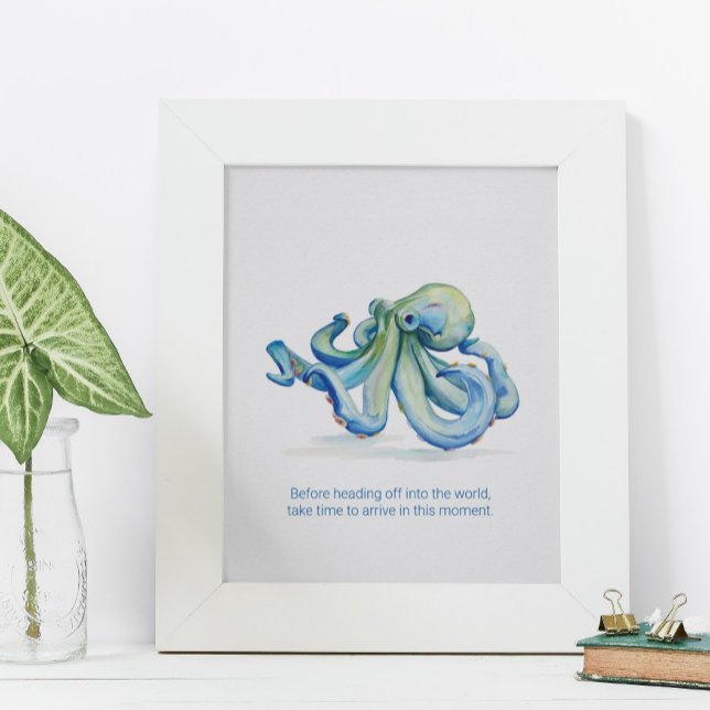 Poster Mur Art Charming Aquarelle Bleu Octopus (Wall Art Charming Watercolor Blue Octopus posters custom print)
