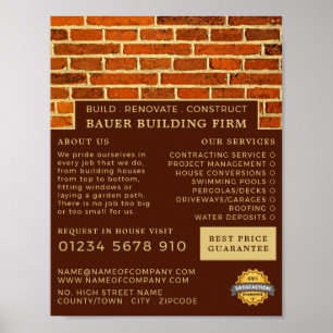 Poster Mur de briques, Construire firme, Constructeurs Pu