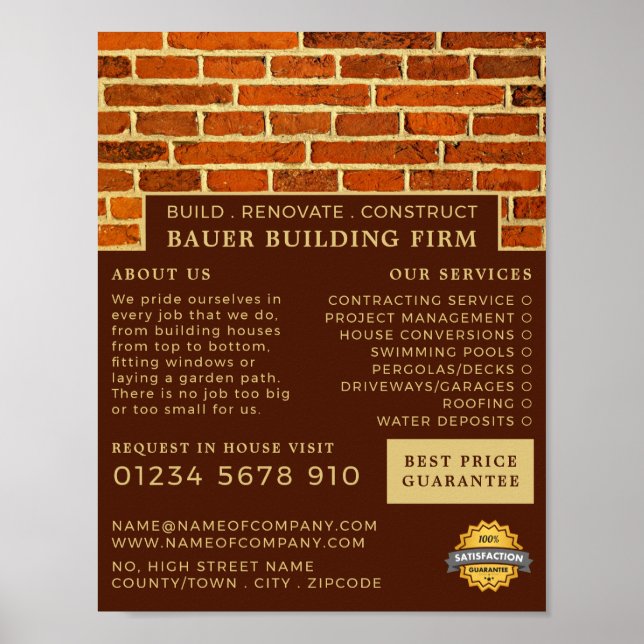 Poster Mur de briques, Construire firme, Constructeurs Pu (Devant)
