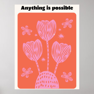 Poster Mur de citation esthétique florale illustrée rose