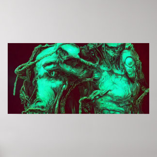 Poster Mur de créature verte ressemblant à une bête ARt