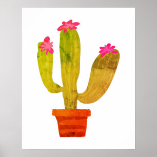 Poster mur de dessin floral vintage de cactus