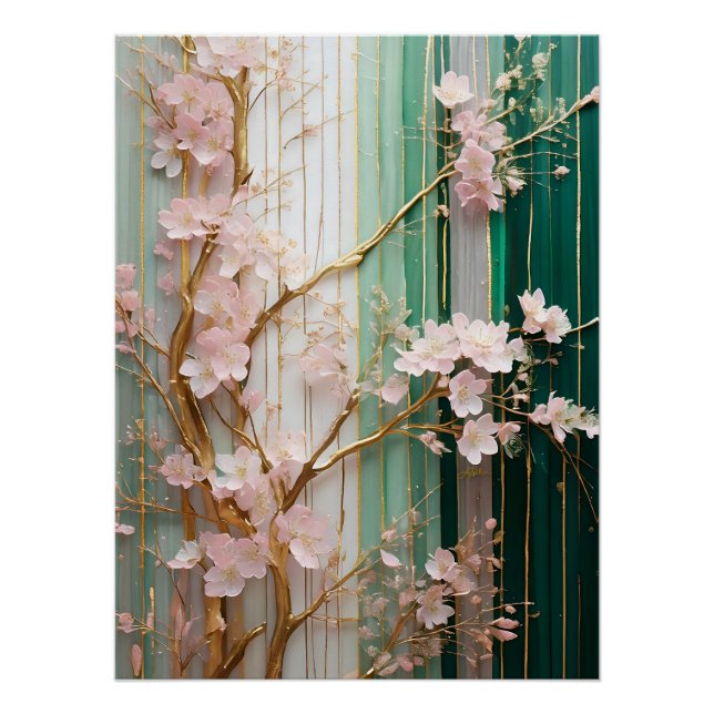 Poster Mur de fleurs de cerisiers (Devant)