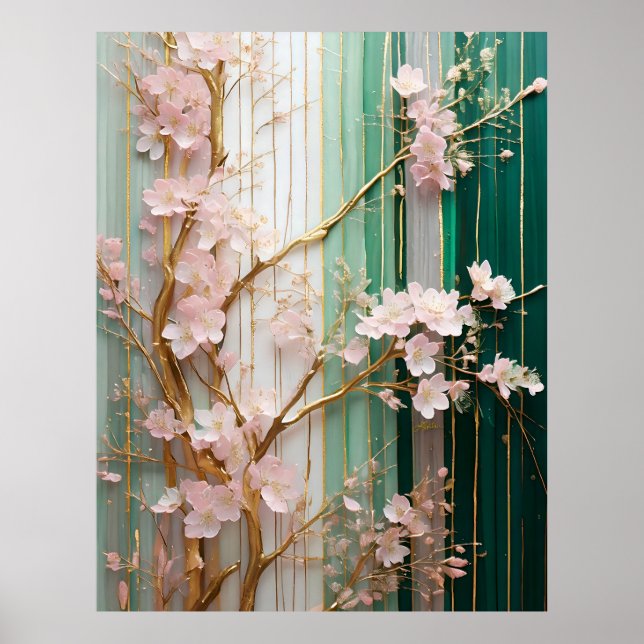 Poster Mur de fleurs de cerisiers (Devant)