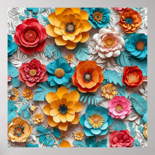 Poster Mur de fleurs en papier origami arc-en-ciel vibran