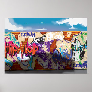 Poster Mur de graffiti de hip hop urbain.