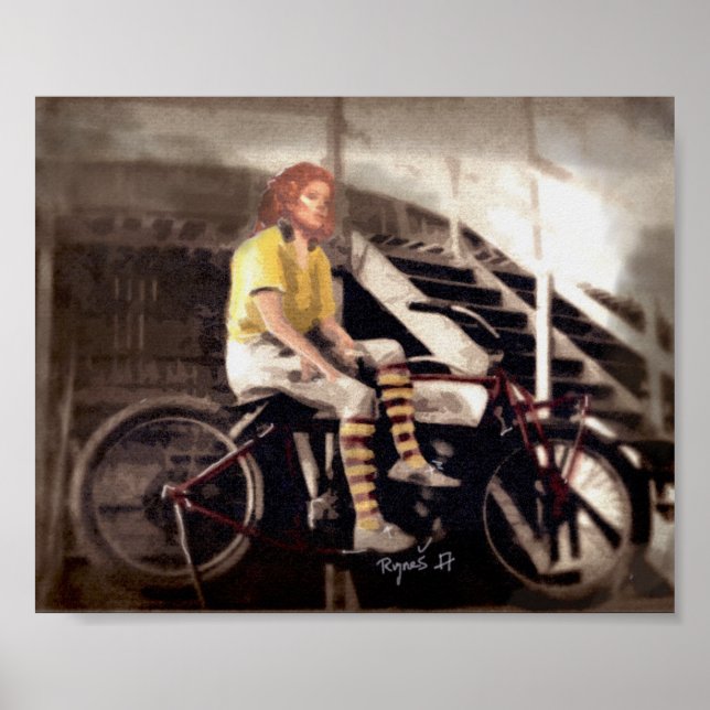 Poster Mur de la mort femme moto (Devant)