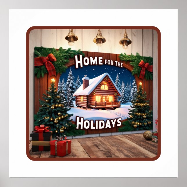 Poster Mur de Noël Cabine confortable Art- Charme d'hiver (Devant)