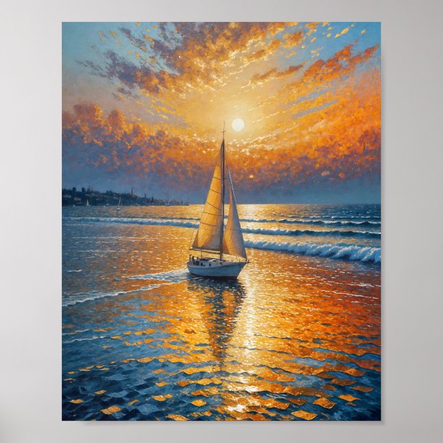 Poster Mur de peinture à l'huile de voilier de Sunset Rad (Devant)