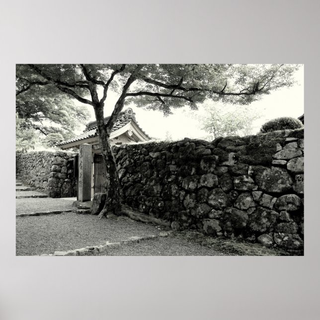 Poster Mur de pierre et porte japonaise (Devant)