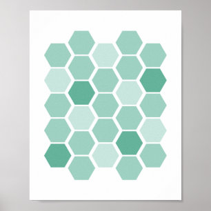 Poster Mur d'hexagone géométrique bleu turquoise