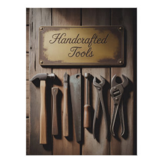 Poster Mur rustique d'outils à main vintage 