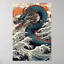 Poster mural Dragon, Illustration d'art japonais