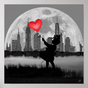 Poster mural du ballon de coeur de la Pleine lune 