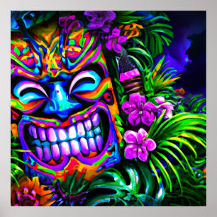 Poster murale de totem Tiki couleur vive Imprimer