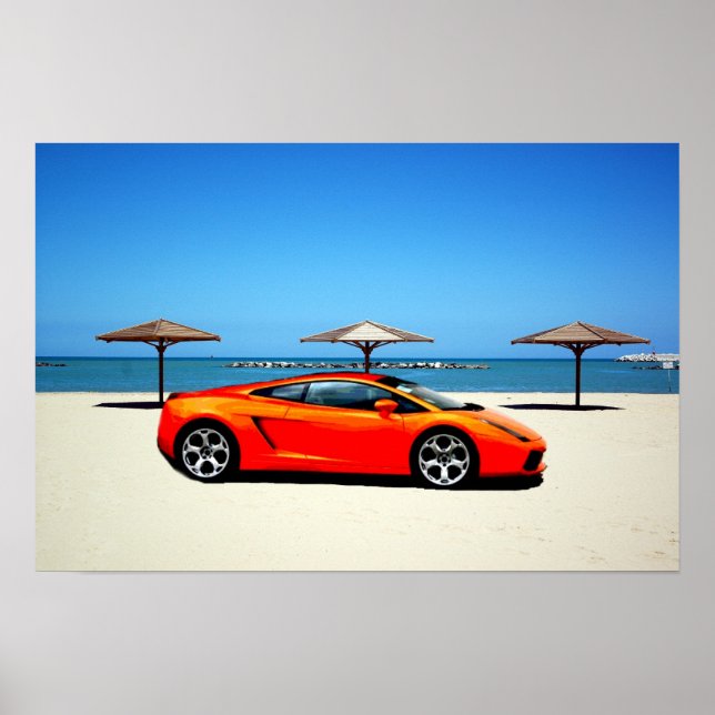 Poster Musar Car Orange sur la plage (Devant)