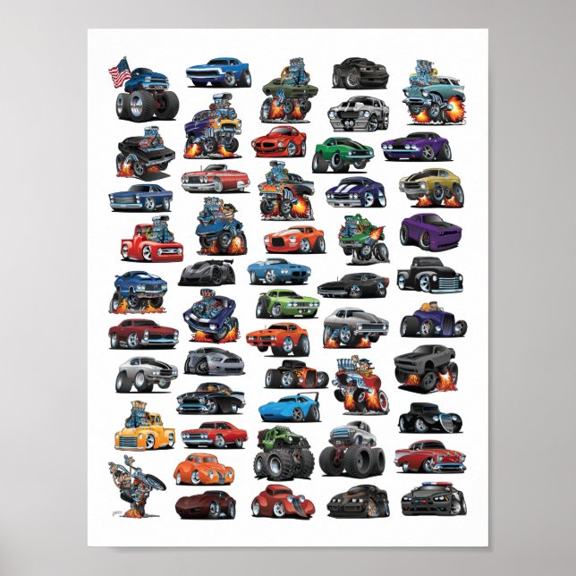 Poster Muscle Cars, Classic Cars, Trucs et un hélico (Devant)