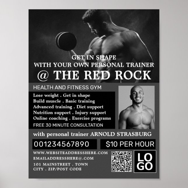 Poster Muscle Man, Entraîneur Personnel, Gym Publicité (Devant)