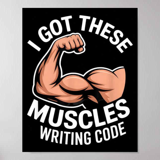Poster Muscles drôles écrivant du code disant programmeur (Devant)