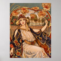 Muse du Chrysanthème Doré – Art Nouveau Floral