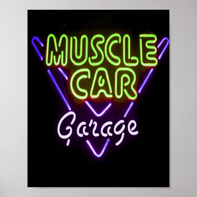 Poster Museau Garage Neon Signal bleu vert (Devant)